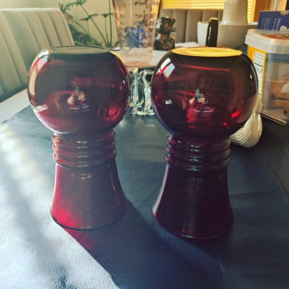 Royal Ruby Vintage Vases by Anchor Hocking c1930-1960 Gorgeous pair for Holidays - Picture 7 of 10